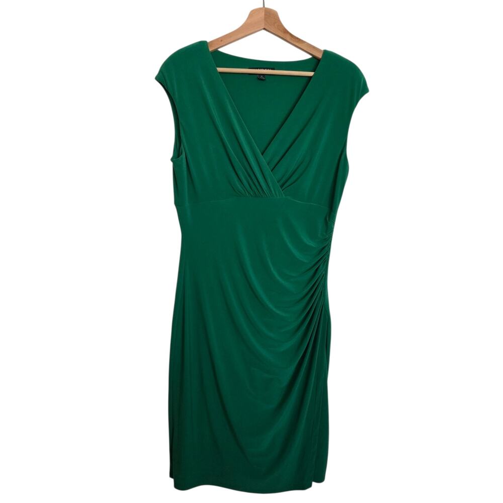 Lauren Ralph Lauren Faux Wrap Ruched Emerald Knee Length Bodycon Dress Sz 12